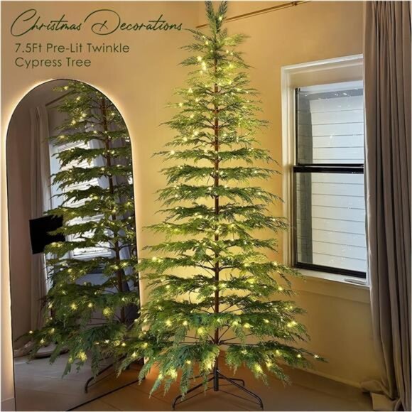 Christmas Decorations - 7.5 Ft Pre-Lit Twinkle Christmas Cypress Tree - - Picture 1 of 7